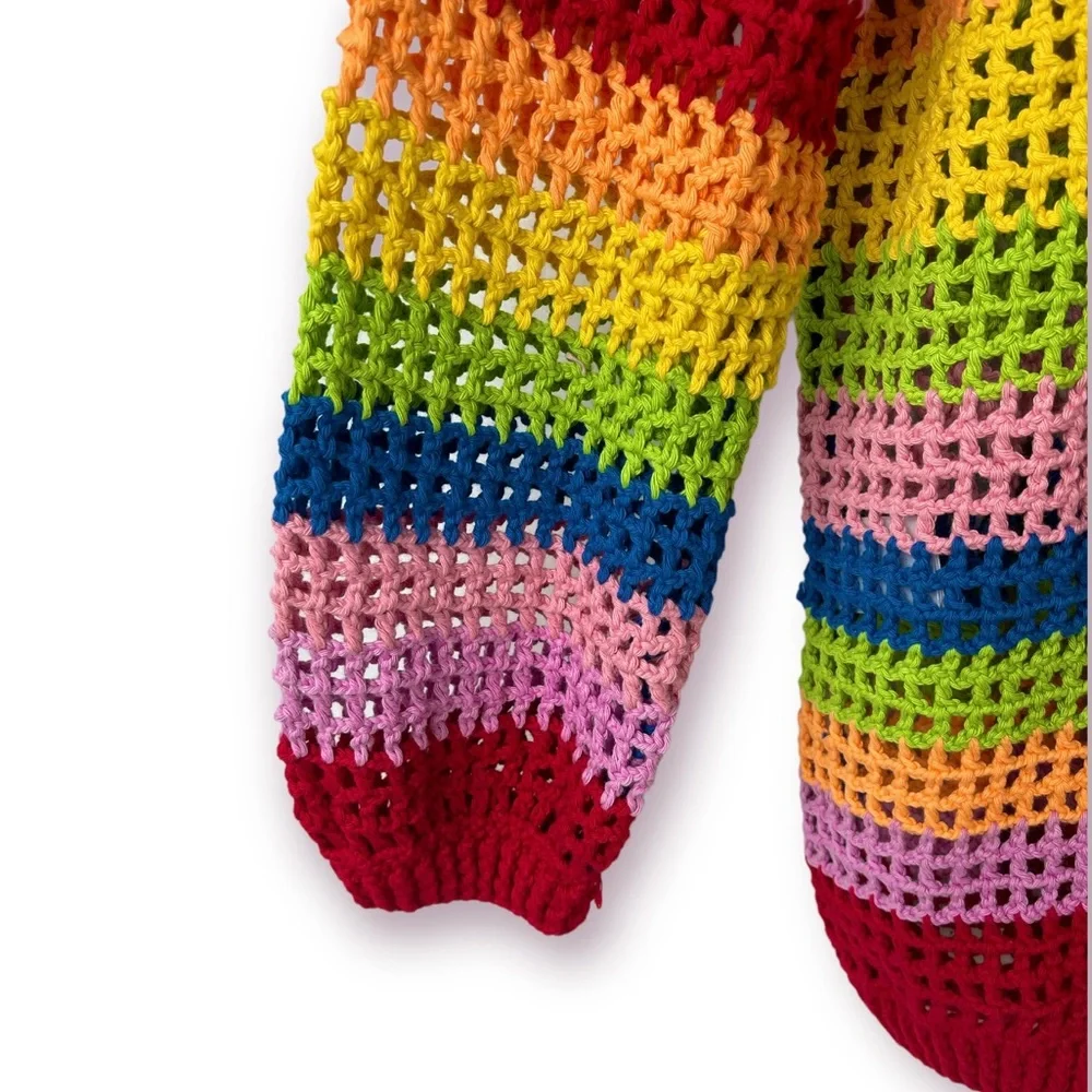 ♦️SOLD♦️Anthropologie Farm Rio Rainbow Crochet Cardigan Sweater Medium NWT - Picture 11 of 15